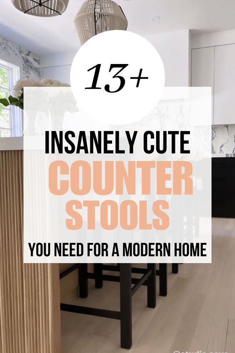 It's actually pretty hard to find cute bar stools and counter stool inspo that will fit to your kitchen counter. I put together a bunch of around 30 inch counter stools that you will *love* because not only are they aesthetic stools, but they're also trendy bar stools and straight eye candy! You'll see a lot of neutral counter stools, wicker counter stools, weaved countet stools, upholstered counter stools, and wishbone counter stools! Kitchen Counter Stools Ideas, Island Stools Kitchen With Back, Best Bar Stools For Kitchen Island, Natural Wood Counter Stools, Barstools Counter Height, Counter Height Chairs For Island, Kitchen Counter Height Stools, Low Back Bar Stools Kitchen Island, Barstools In Kitchen Ideas