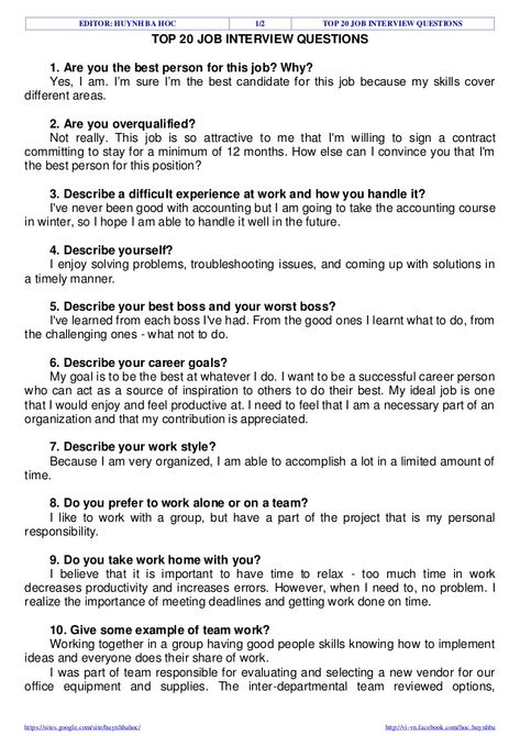 Top 20 job interview questions Job Interview Lessons And Activities, Accountant Interview Questions, Job Interview Cheat Sheet, How Do You Handle Stressful Situations Interview, Job Interview Questions For Employers, Questions To Ask In Job Interview, Program Manager Interview Questions, Customer Service Interview Questions And Answers, After Interview Questions