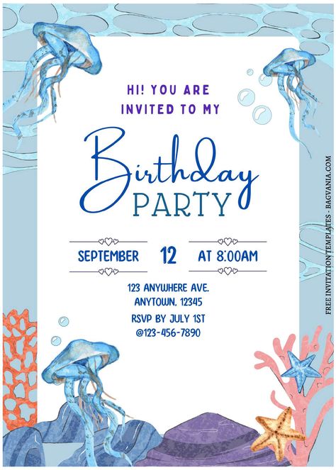 Nice (Free Editable PDF) Chic And Colorful Under The Sea Birthday Invitation Templates #free #freeinvitation2019 #birthday #disney #invitations #invitationtemplates Fishing Birthday Invitations, Underwater Party, Ocean Birthday Party, Chic Invitation, Ocean Birthday, Under The Sea Birthday, Dinosaur Birthday Invitations, Disney Invitations, Birthday Disney