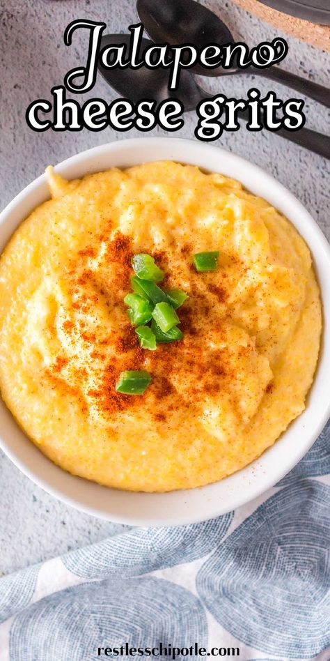 Looking for a hearty side dish recipe? You'll love these creamy jalapeno cheese grits! A little smoky, a little spicy, a lot yummy! Plus they're done in less than 30 minutes.