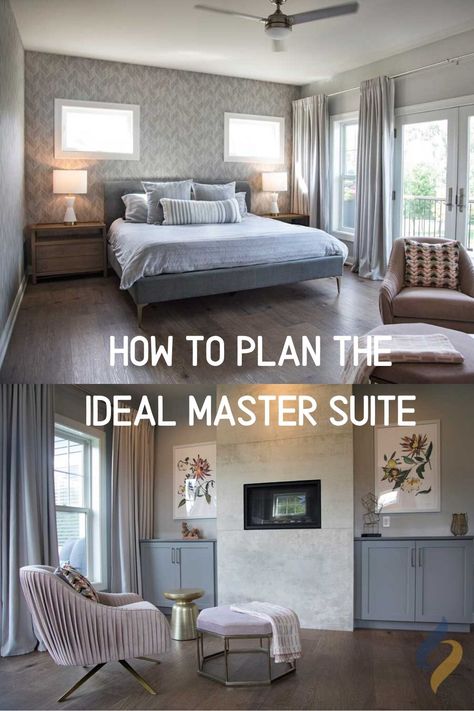 Whole Floor Master Suite, Masterbedroom En Suite, Transitional Master Suite, Primary Bedroom Suite Layout, Master Suite Layout With Office, Expanding Bedroom Master Suite, Long Bedroom Layout Master Suite, Spa Inspired Bedroom Master Suite, Adding A Master Suite To A House