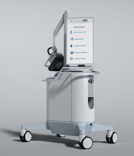 A high-quality photo of the DeepView® device, with a background showcasing its AI-driven interface. Medical Graphic Design, Wound Assessment, Design Case Study, Medical Device Design, Beyond Human, User Research, Mobile Cart, User Centered Design, Medical Journals