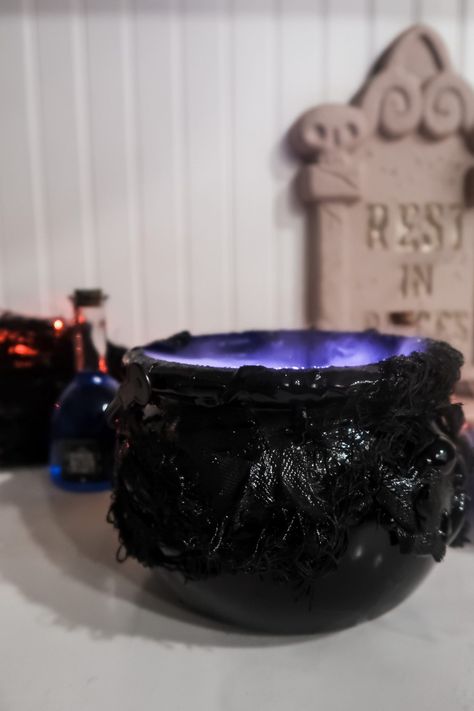 DIY Magic Cauldron Black Cauldron Halloween Decor, Skull Fireplace, Cauldron Halloween Decor, Magic Cauldron, Diy Skulls, Black Cauldron, The Black Cauldron, Something Wicked, Black Spray Paint