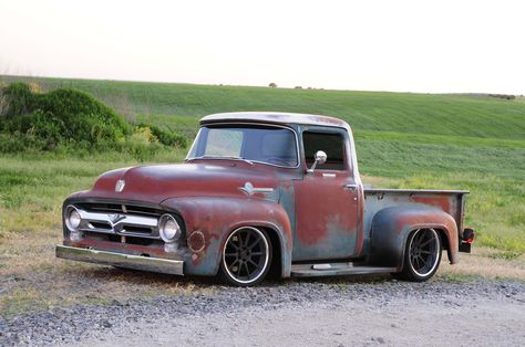 Don't let looks deceive you. This Ford has been through a journey or three and is just getting started. 1953 Ford F100, 56 Ford F100, 56 Ford Truck, 1956 Ford Truck, F100 Truck, Rat Rod Cars, Cj Jeep, Old Ford Trucks, Classic Ford Trucks