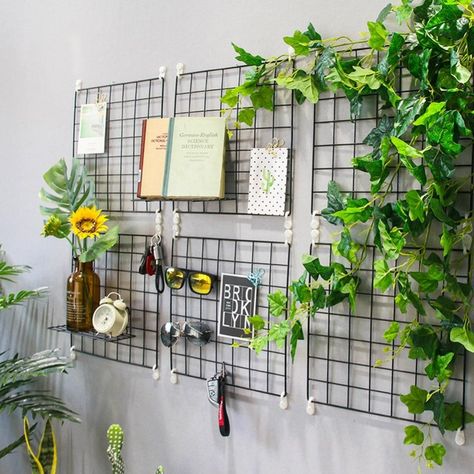 Multi Function Iron Metal Grid Decor Photo Frame Wall Art Display Mesh Storage Shelf Organizer Rack Holder + 10pcs Wooden Clips-in Storage Holders & Racks from Home & Garden on Aliexpress.com | Alibaba Group Grid Wall Decor, Metal Wall Grid, Grid Panel, 50 Style, Wand Organizer, Plant Display Ideas, Metal Wall Shelves, Metal Grid, Photo Frame Wall