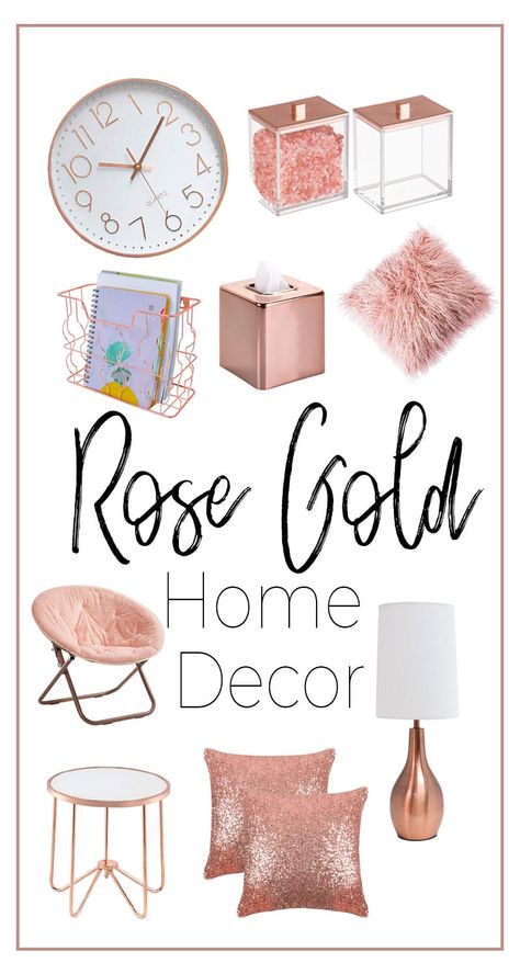 Beautiful Rose Gold Home Decor Looking for some inspiration in incorporating Rose Gold into your home decor?  I have some good finds for you that will NOT disappoint. #rosegold #homedecor #chic #rosegolddecor #clock #bathroomdecor #officedecor Rose Gold Living Room Ideas, Rose Gold Office Decor Inspiration, Rosegold Homedecor, Rose Gold Home Decor, Rose Gold Office Decor, Rose Gold Room Decor, Library Rooms, Rose Gold Rooms, Rose Gold Office