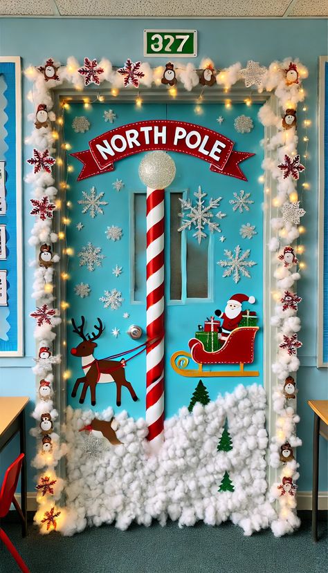 17+ Festive Christmas Classroom Door Decorating Ideas to Spread Holiday Cheer 🎄✨ Northpole Christmas Door Decorations, White Christmas Cubicle Decorations, Door Decorations Christmas School, Christmas Door Decorations Winter Wonderland, Nutcracker Door Decor, Over The Top Christmas Door Decorations, Construction Christmas Decorations, 3d Christmas Door Decoration, 3d Door Decorations Christmas