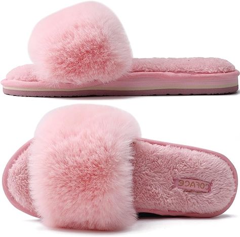 CO FACE Womens Slides Fuzzy Slippers Open Toe Fluffy Slippers With Arch Support Plantar Fasciitis Orthotic Slippers Women House Shoes $23.99 Comfy House, Slippers With Arch Support, Toe Slippers, Open Toe Slippers, Fluffy Slippers, Indoor Slippers, Slide Slippers, Fuzzy Slippers, Slippers For Women