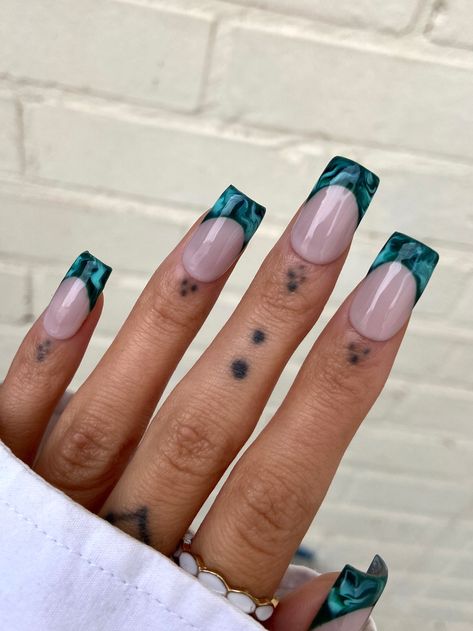 Green Marble French Press Ons Custom Made Press Ons High Quality Handpainted Nail Art Design Aprés Tips Reusable Press Ons - Etsy UK French Press On Nails, Nail Coat, Nail Sets, Black And White Marble, Press Ons, Cuticle Pusher, Marble Nails, Green Marble, Nail Glue