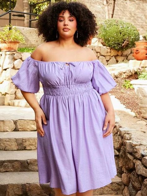 Plus Size Lavender Outfits, Plus Size Purple Dress, Birthday Outfit Plus Size, Lavender Outfit, Shein Fits, Shoulder Knots, Outfit Plus Size, Oversized Outfit, Purple Outfits