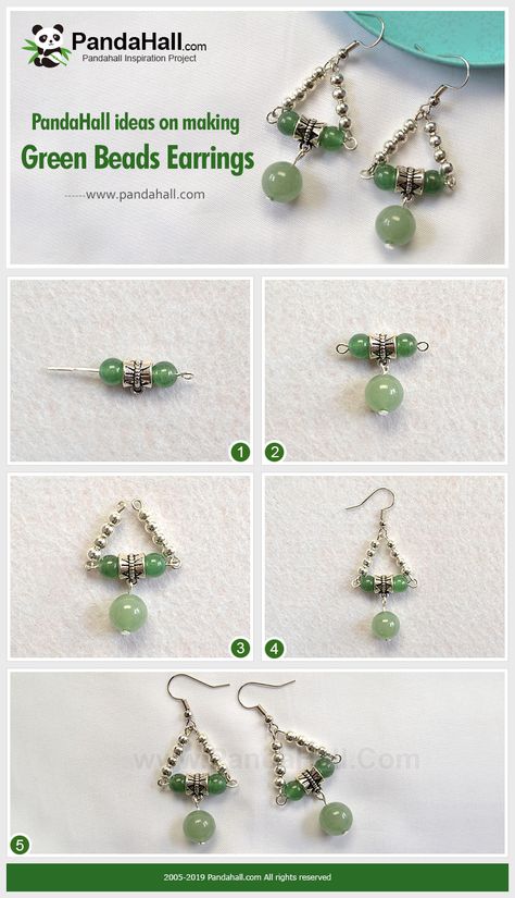 #PandaHall Ideas on Making Green Beads Earrings Handmade Jewelry Tutorials Earrings, Charm Earrings Diy, Diy Bead Earrings Ideas, Earrings Handmade Tutorial, Anting Manik, Silver Circle Earrings, Beaded Earrings Diy, Diy Jewelry Inspiration, Handmade Jewelry Earrings