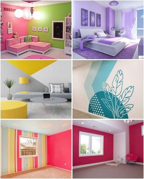 House Outer Paint Color, Living Room Tiles Design, Wall Paint Colour Combination, Room Tiles Design, Room Paint Designs, Colorful Bedroom Design, Room Partition Wall, Small Room Makeover, Room Color Combination