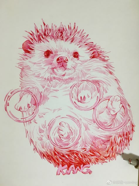 ArtStation - ~Handdrawn~, KANG MENG Kang Meng, Hedgehog Tattoo, Print Making Designs, The Art Showcase, Hedgehog Drawing, Art Showcase, Arte Grunge, Spooky Tattoos, Animal Drawing