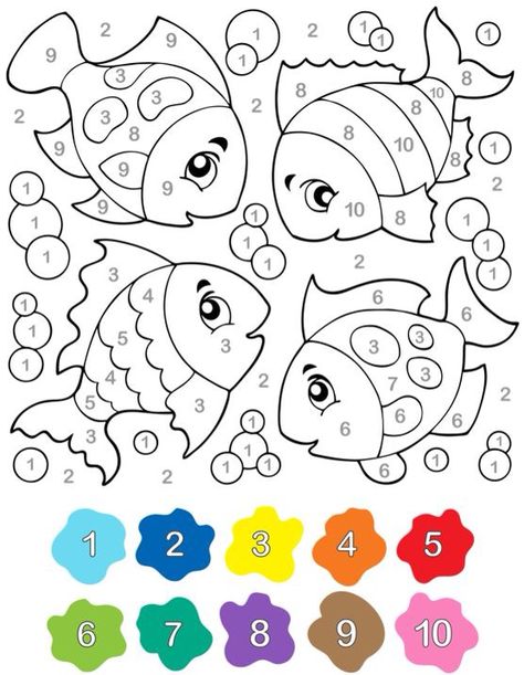 Vissen cijfers Oppgaver For Barn, Color By Number Printable, Math Coloring, Color By Numbers, Color By Number, Preschool Math, Math For Kids, Kindergarten Math, Preschool Learning