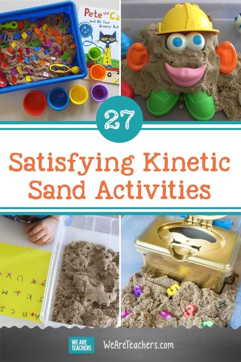 Kinetic Sand Play Ideas, Kinetic Sand Ideas Activities, Preschool Sand Activities, Preschool Sand Table Ideas, Kinetic Sand Ideas, Sand Table Activities, Creative Curriculum Sand Study, Kinetic Sand Sensory Bin Ideas, Sand Activities For Toddlers