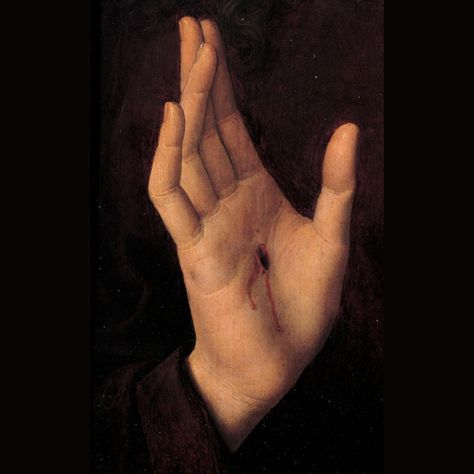 The algorithm doth provide ... Was scrolling IG the other day and stumbled across an original element from The Nine Muses / Welder Wings "The Origin of the Strange" graphic. The centerpiece of the work features the post-crucifixion hand of Christ (altered with an eyeball in the center) from a painting by Hans Memling entitled "Man of Sorrows" which was an oil painting on oak believed to be from the 1480s. Some info from the Web Gallery of art: "Thanks to a late-fifteenth-century copy (wit... Man Of Sorrows, Hans Memling, The Fallen Angel, Web Gallery, Horror Themes, Classic Paintings, Sea Art, Detail Art, Sacred Art