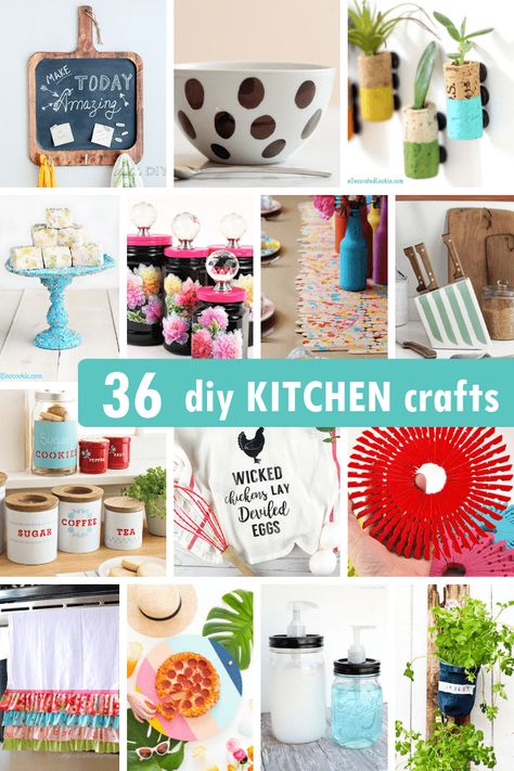 36 DIY KITCHEN CRAFTS --A roundup of 36 clever ideas from around the web for do-it-yourself kitchen crafts, including servingware, kitchenware, wall art, party decorations and more Kitchen Crafts Diy, Bedroom Minimalist, Kitchen Craft, Party Crafts, Crafty Mom, Diy Kitchen Decor, Crafts And Diy, Diy And Crafts Sewing, Kitchen Crafts