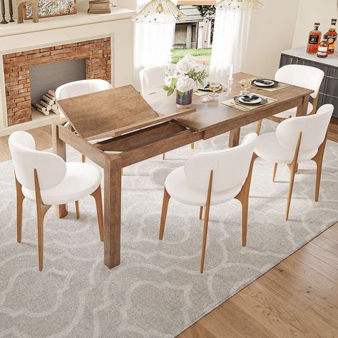 Mid-Century Solid Wood Extendable Dining Table, 47.2" For 4-8 Person Walnut Kitchen Table, Mcm Dining Table, Wooden Dining Table Designs, Wooden Kitchen Table, Midcentury Modern Dining Table, Rectangle Dining Table, Dining Nook, Dining Table Design, Solid Wood Dining Table