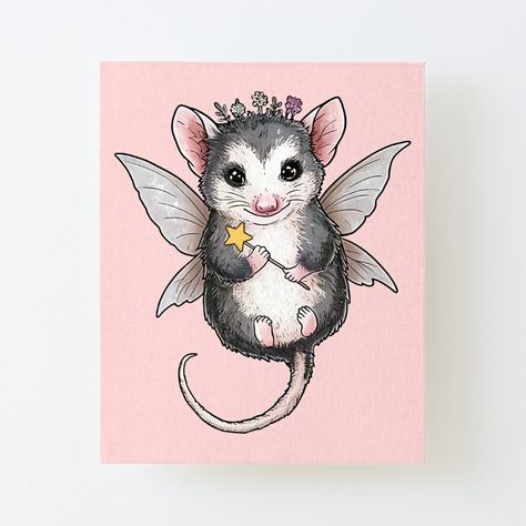 Get my art printed on awesome products. Support me at Redbubble #RBandME: https://www.redbubble.com/i/canvas-print/Adorable-Fairycore-Possum-with-Wings-Cute-feral-Fairy-possum-Opossum-by-Unitepeople/162441316.56DNM?asc=u Cute Possum Drawings, Cute Possum, Aesthetics Art, Wood Print, Art Boards, Animal Lover, Fantasy Art, My Art, Awesome Products