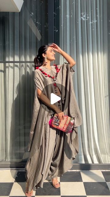 Bhavdeep Kaur on Instagram: "In today’s episode of wedding season finds we have this stunning grey kaftan with draped pants. It’s such a comfortable and stylist piece; perfect for trousseau and pre wedding functions if you’re a wedding guest. Wear it to a haldi, mehendi or sangeet and dance all night. The best part is that this piece is on SALE so quickly dm @youngberry_official and book before it’s sold out!! ♥️ #reels #indianwear #indowestern #budgetfriendly #drape #kaftan #indianwear #indianwedding #wiw #ootd #lotd #series #fashion #trend #explore #trending #sale #youngberry" Bhavdeep Kaur, Draped Pants, Kaftan Pattern, Wedding Trousseau, Dance All Night, Drape Pants, Ruffle Saree, Wedding Function, Indian Wear