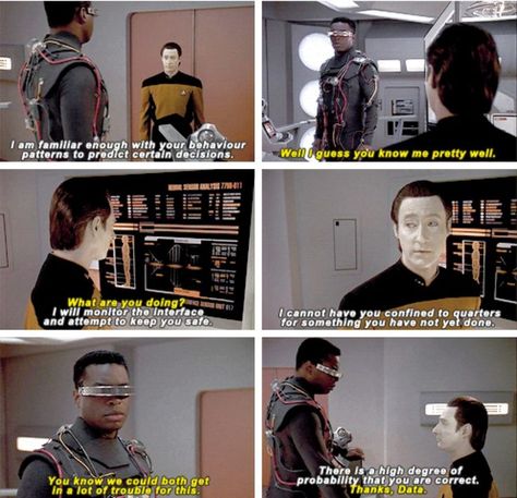 Star Trek Data X Geordi, Data X Geordi, Star Trek Data, Star Trek Episodes, Star Trek Funny, Starship Enterprise, Rurouni Kenshin, Star Trek Universe, Fictional World