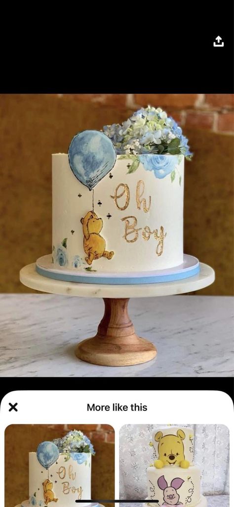 Winnie The Pooh Baby Shower Cake, Classic Winnie The Pooh Cake, Pooh Baby Shower Cake, Baby Shower Cake Decorations, Pooh Cake, Boy Cakes, Winnie The Pooh Cake, Winnie The Pooh Themes, Baby Boy Shower Ideas