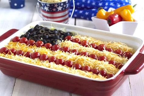 Flag Dip, Patriotic Recipes, 4th July Food, Philadelphia Recipes, Taco Salads, Mini Sweet Peppers, Taco Recipe, Taco Dip, Sweet Peppers