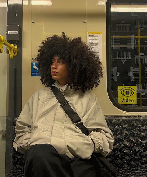 Need Aesthetic, Subway Aesthetic, Parachute Jacket, Black Teacher, Curly Haircut, Metro Subway, Masc Women, Skater Aesthetic, Colored Curly Hair