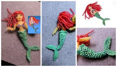 Mermaid Doll Pattern, Beaded Dolls, Beaded Creatures, Beaded Critters, Bead Animals, Beaded Mermaid, Beading For Kids, Seed Bead Crafts, Beads Craft Jewelry