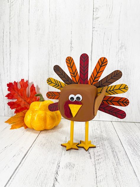 November Craft Ideas For Adults, Dollar Tree Turkey Craft, Popsicle Stick Crafts Thanksgiving, Dollar Tree Thanksgiving, November Diy Decor, Thanksgiving Adult Crafts, Popsicle Stick Turkey, Dollar Tree Turkey, Jenga Block Crafts Thanksgiving