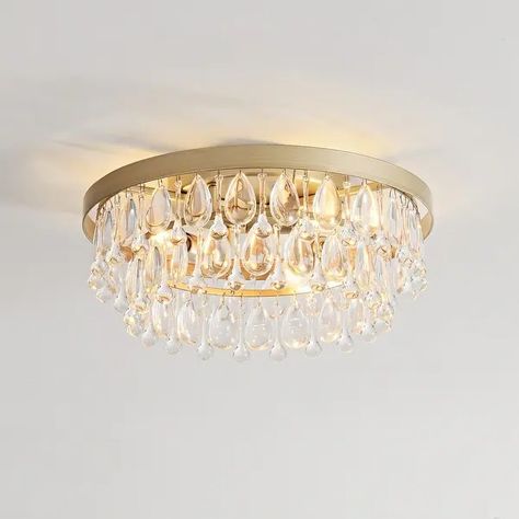 Viviana Brushed Champagne Silver Crystal Teardrop 3-light Flush Mount - 15 inches in diameter x 6 inches H - Bed Bath & Beyond - 39651021 Bedroom Ceiling Lights Ideas Master, Bathroom Light Fixtures Ceiling, Bedroom Glam, Flush Chandelier, Interior Lighting Ceiling, Light Crystal, Bathroom Ceiling Light, Bedroom Ceiling Light, Silver Crystal