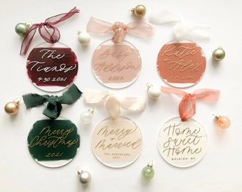 Scrabble Ornaments, Vinyl Ornaments, Acrylic Crafts, Custom Farmhouse, Letter Ornaments, Acrylic Ornaments, Married Ornament, Acrylic Signs, Custom Ornaments