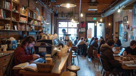 Bustling Coffee Shop: #Customers enjoying their time in a #cozy, #bustling #CoffeeShop filled with individuals working and socializing. #café #community #AIart #AIphoto #StockCake ⬇️ Download and 📝 Prompt 👉 https://stockcake.com/i/bustling-coffee-shop_945145_1021117 Shop Image, Architecture Logo, Coffee Shop Aesthetic, Shop Counter, Shop Aesthetic, Silhouette Illustration, Gym Style, House Room, Tea House