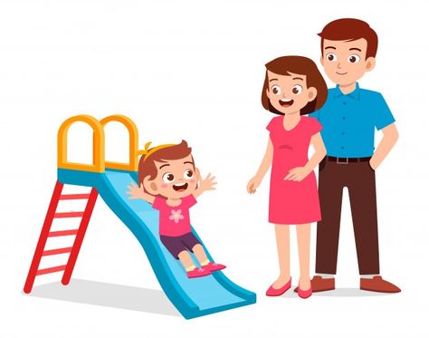 Happy cute kid girl play slide with mom ... | Premium Vector #Freepik #vector #children #family #cartoon #cute Family Activities Preschool, Teacher Images, Kids Routine Chart, Hyperactive Kids, Korean Illustration, Cute Mobile Wallpapers, Happy Parents, Portrait Cartoon, Family Cartoon