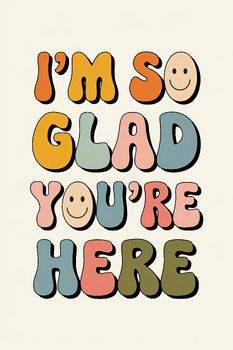 Welcome your students with warmth and positivity using this charming "I'm So Glad You're Here" poster. The playful, retro-inspired font in soft, pastel colors, combined with cheerful smiley faces, creates a friendly and inviting atmosphere in any classroom. This poster is perfect for making students feel valued and appreciated as soon as they walk through the door.This design not only serves as a lovely decorative piece but also helps to foster a welcoming and inclusive environment where every student feels like they belong. Whether it's for the start of the school year or as a year-round reminder, this poster is sure to bring smiles and positivity to your space.Details:Size: 2400 x 3600 PixelsFormat: Digital Download (JPG)How to Use: Simply download the file, print it at your local print I Had The Best Day With You Today Door, Welcome Glad You Are Here, Fun Welcome Signs, Who Is Here Today Classroom, Welcome Sign For Classroom, Your Words Matter, Im So Glad Youre Here Classroom, Student Quotes Inspirational, Welcome We're Glad You're Here