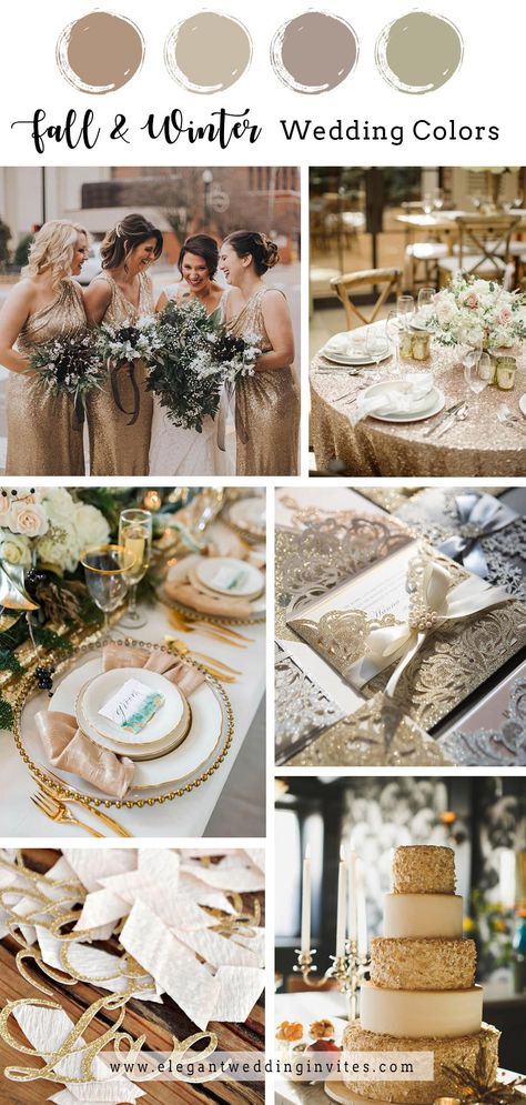 glamorous champagne glitter classic winter wedding theme ideas Champagne Wedding Themes, Gold Winter Wedding, Champagne Wedding Colors, Wedding Stand, Fall Winter Wedding, Gold Wedding Colors, Wedding Color Scheme, January Wedding, Gold Wedding Theme