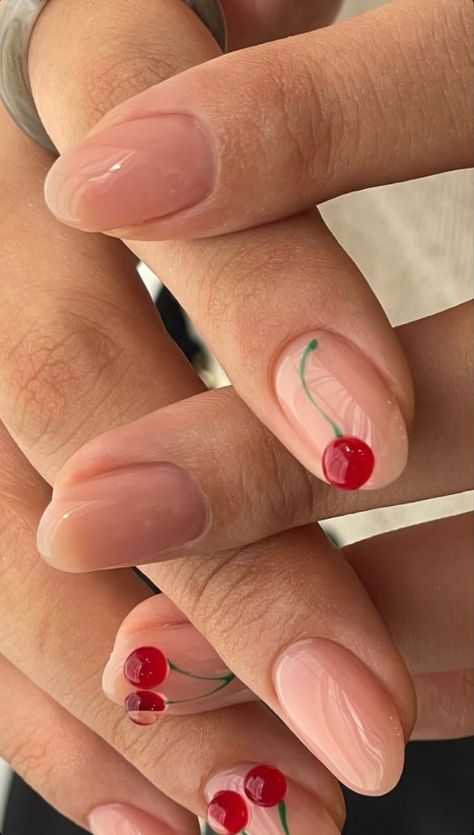 Summer Nails Ideas, Cherry Nails, Red Nail, Minimalist Nails, Fire Nails, Dream Nails, Funky Nails, Pretty Acrylic Nails, Floral Nails