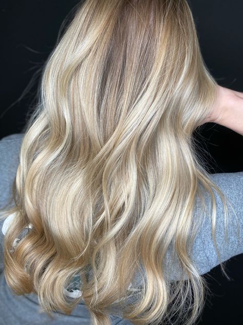 Natural blonde toned with Redken 10Gv...the perfect honey violet tones!! Hair by @heatmm Foliage Hair Blonde, Violet Blonde Hair, Purple Toned Blonde Hair, Platinum Violet Blonde Hair, Golden Violet Blonde Hair, Blonde Foliage, Yellow Toned Blonde Hair, Foliage Hair, Soft Blonde