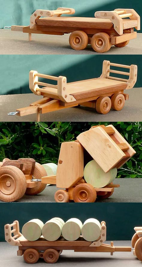 Hay bailer and hauler. Wooden Toys Diy, Wooden Toy Trucks, Wooden Toy Cars, Making Wooden Toys, Wood Toys Plans, Wooden Truck, Wooden Toys Plans, Woodworking Toys, Handmade Wooden Toys