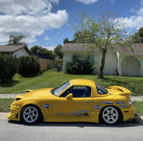 Mx5 Modified, Aesthetic Miata, Yellow Miata, Miata Mods, Wide Body Miata, Monster Miata, Angry Miata, Miata Car, Sporty Cars