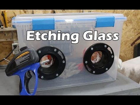 DIY Sandblasting Cabinet and Etching Glass: This is a really simple but effective project for a DIY sandblasting cabinet. I wanted to etch some glass so an easy way to do it, is to sandblast the glass. The only issue is I don't want to blasting material flying around in the open air. I c... Diy Sandblasting Cabinet, Diy Sandblaster, Diy Eos Lip Balm, Long Rubber Gloves, Sandblasting Cabinet, Clear Plastic Storage Containers, Grave Headstones, Watch Making, Sand Blasting