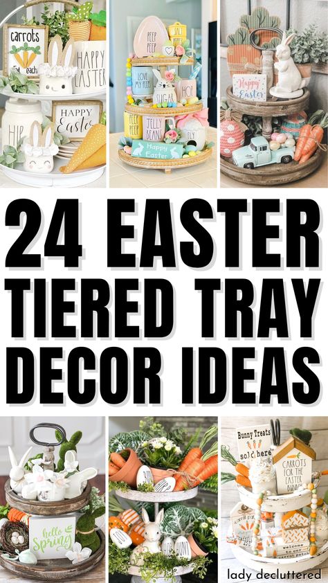 24 Easter Tiered Tray Decor Ideas Easter Trays Ideas, Tiered Tray Decor Easter, Rustic Tiered Tray Decor, Two Tier Stand Decor Ideas, Tiered Tray Easter Decor, Decorative Tiered Tray Ideas, Seasonal Tiered Tray Decor, Easter Trays Centerpieces, Spring Tray Ideas