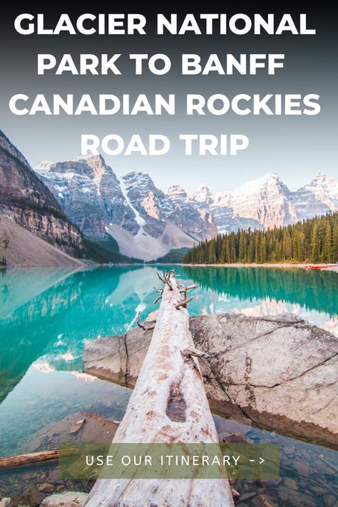 US Glacier National Park and Banff National Park in Canada are at the top of many travelers bucket lists. You can see both on one epic road trip through the Rocky Mountains. We share exactly how and more provincial parks and towns you should stop at on your drive from Glacier to Banff | Glacier National Park to Banff family road trip itinerary ideas | Get more US and Canadian road tripping ideas at familyroadtrip.co Road Trip Glacier National Park To Banff, Glacier National Park To Banff, Yellowstone To Glacier Road Trips, Glacier National Park Road Trip, Banff And Glacier Itinerary, Canada Banff National Park, Glacier National Park And Banff Road Trip, Canadian Rockies Road Trip, Glacier National Park Bc