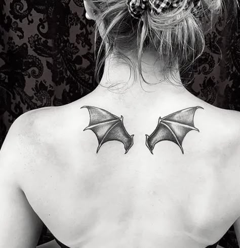 Halloween Tattoos - Ghosts, Bats, Pumpkins & Haunted Houses [2020 Guide] - Tattoo Stylist Bat Wing Tattoos On Back, Bat Wings Neck Tattoo, Bat Wing Neck Tattoo, Bat Wing Back Tattoo, Tattoo Bat Wings, Bat Wing Tattoo Back, Bat Wings Back Tattoo, Halloween Back Tattoo, Bat Wings Tattoo On Back