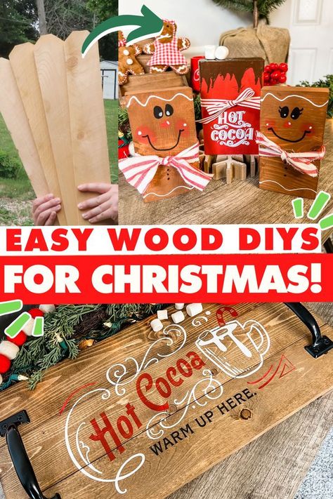 easy wood diys for christmas Christmas Crafts Lights, Diy Useful Christmas Gifts, Easy Diy Christmas Wood Projects, Cute Wood Projects Simple, Diy Wood Christmas Presents, Wood Pallet Signs Diy, Christmas Wooden Crafts To Sell, Easy Wooden Christmas Crafts To Sell, Christmas Wood Sign Ideas