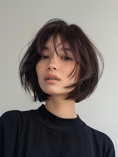 French Bob Haircut 2024: Chic, Modern Styles for Every Occasion Short Hot Haircut, French Bob With Face Framing, French Bob With Bangs Asian, Bob Haircut Inspiration, Sharp Bob Haircut With Fringe, French Bob Color, Goth Bob Hair, Chopped Short Hair, French Bob Side Bangs