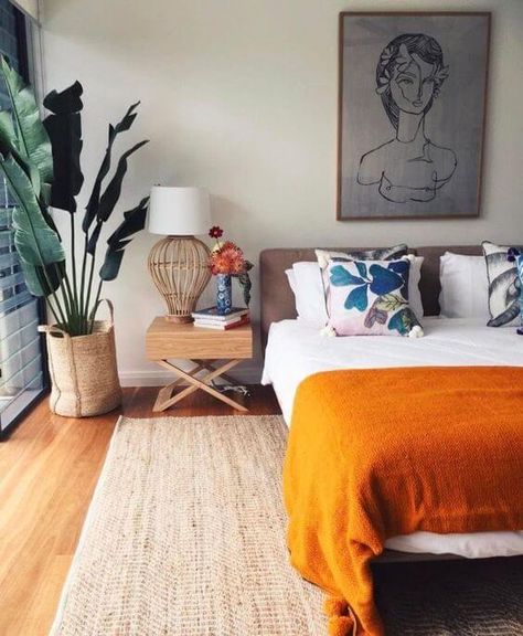 COLOR OF THE MONTH | Cosy up with Pumpkin Orange Orange Bedroom Decor, Eclectic Decor Bedroom, Decor Ikea, Bedroom Orange, Bedroom Decor Cozy, Eclectic Bedroom, Yellow Bedroom, Boho Bedroom Decor, Trendy Bedroom