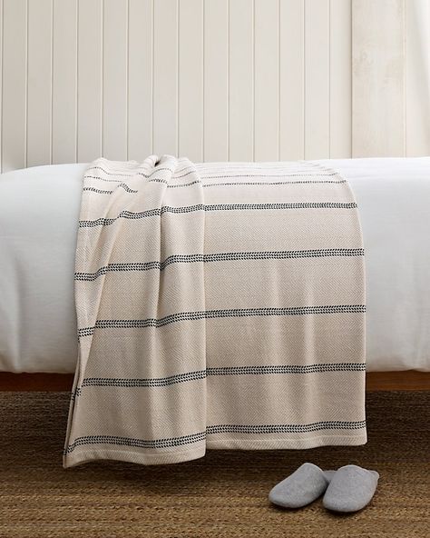 Classic Stripe Organic-Cotton Woven Blanket or Throw Stripe Blanket, Organic Cotton Bedding, Striped Blankets, Garnet Hill, Cotton Throws, Woven Blanket, Herringbone Pattern, Cotton Bedding, Bed Throws