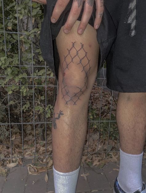 Chain Link Fence Tattoo Design, Wire Fence Tattoo, Fence Tattoo Design, Fence Tattoo, Jacks Tattoo, Wired Fence, Rope Tattoo, Jack Tattoo, Pretty Body