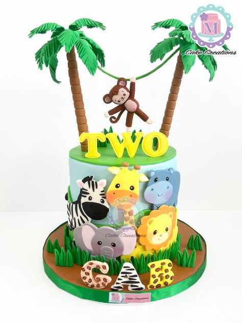 Jungle Beat Birthday Cake, Animal Theme Cake Without Fondant, Jungle Theme Cake Without Fondant, Monkey Theme Cake, 2nd Birthday Cake Boy, Jungle Theme Cake, Elephant Birthday Cakes, Cakes Without Fondant, Jungle Safari Cake